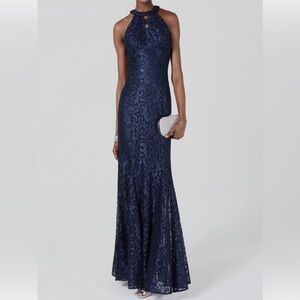 R&M Richards Navy Lace Maxi Dress Formal Gown Evening Cocktail Dress Luxury